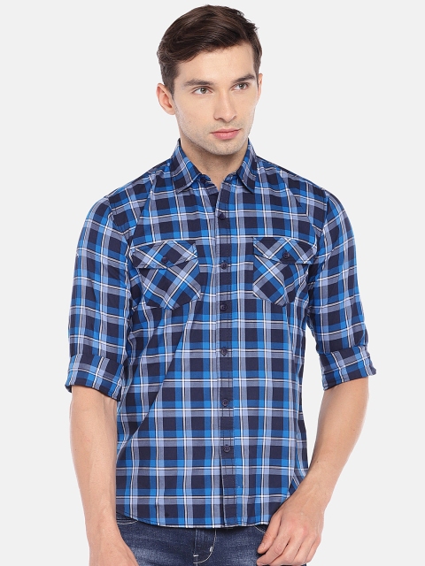 

Globus Men Blue & Grey Regular Fit Checked Casual Shirt