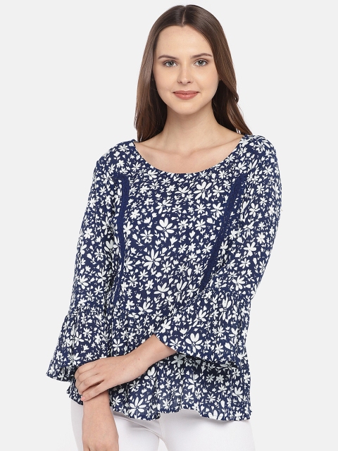 

Globus Women Navy Blue & White Printed Top