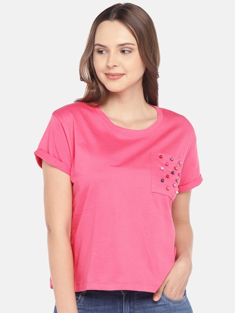 

Globus Women Pink Solid Pure Cotton Top