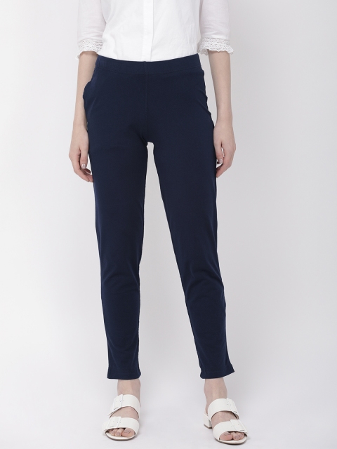 

Go Colors Women Navy Blue Solid Relaxed Fit Cropped Knitted Trousers