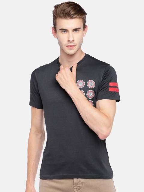 

Globus Men Charcoal Printed Round Neck T-shirt