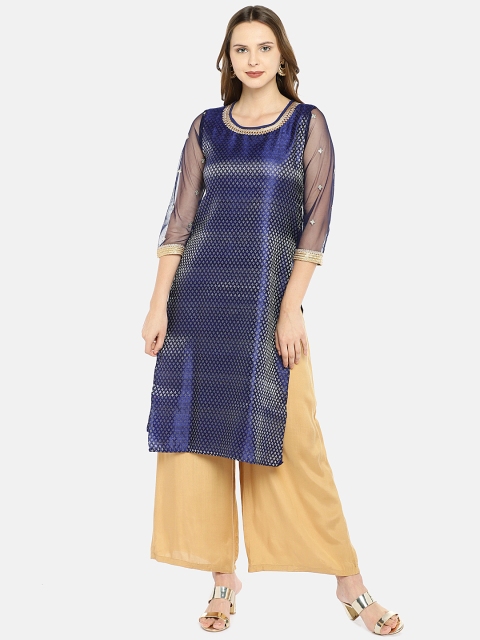 

Globus Women Blue Checked Straight Kurta