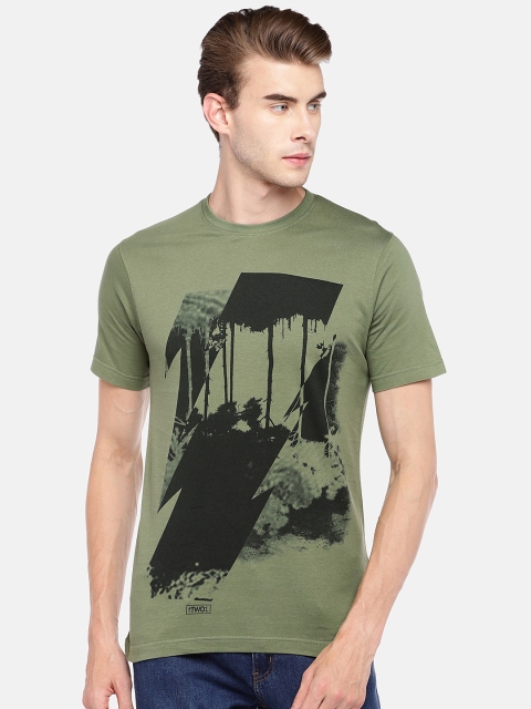 

Globus Men Olive Green Printed Round Neck T-shirt