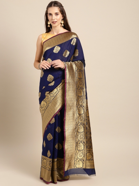 

Saree Swarg Navy Blue & Gold-Coloured Silk Blend Woven Design Banarasi Saree