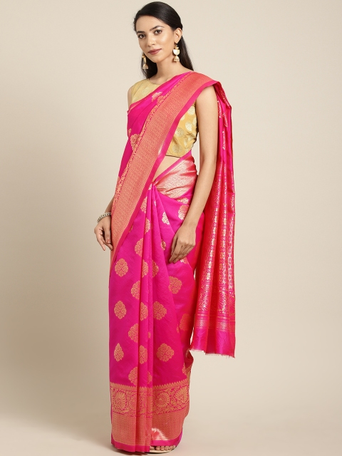 

Saree Swarg Pink Silk Blend Woven Design Banarasi Saree