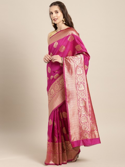 

Saree Swarg Magenta & Gold-Toned Silk Blend Woven Design Banarasi Saree