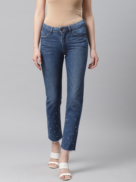 

Marks & Spencer Women Blue Straight Fit Mid-Rise Clean Look Stretchable Cropped Jeans