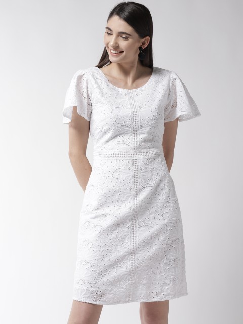 

Marks & Spencer Women White Schiffli Embroidered A-Line Dress