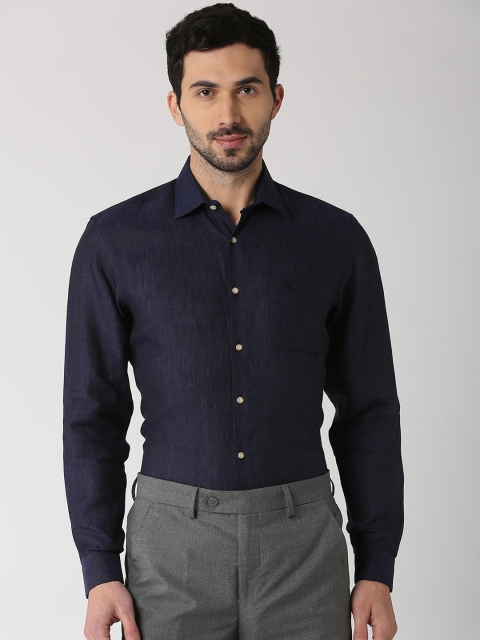 

Peter England Elite Men Navy Blue Regular Fit Solid Linen Formal Shirt