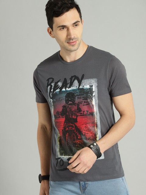 

The Roadster Lifestyle Co Men Grey Printed Round Neck T-shirt