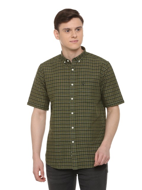 

Allen Solly Men Olive Green Slim Fit Checked Casual Shirt