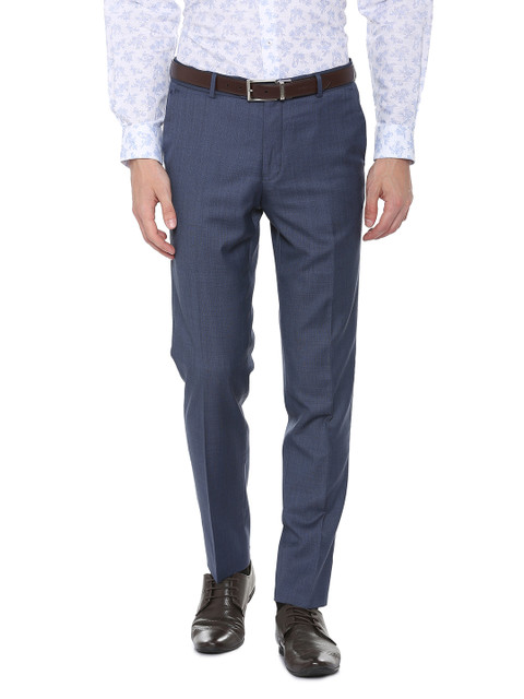 

Van Heusen Men Navy Blue Slim Fit Solid Formal Trousers
