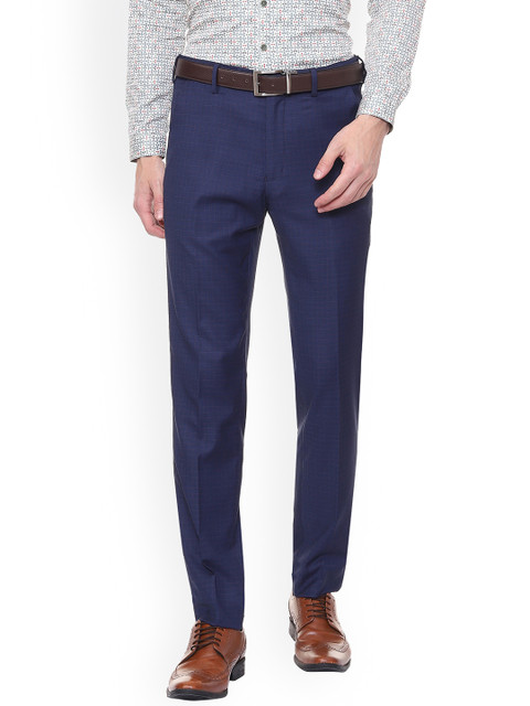 

Van Heusen Men Blue Slim Fit Checked Formal Trousers