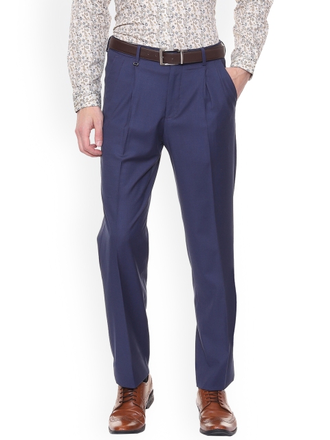 

Van Heusen Men Blue Regular Fit Self Design Formal Trousers