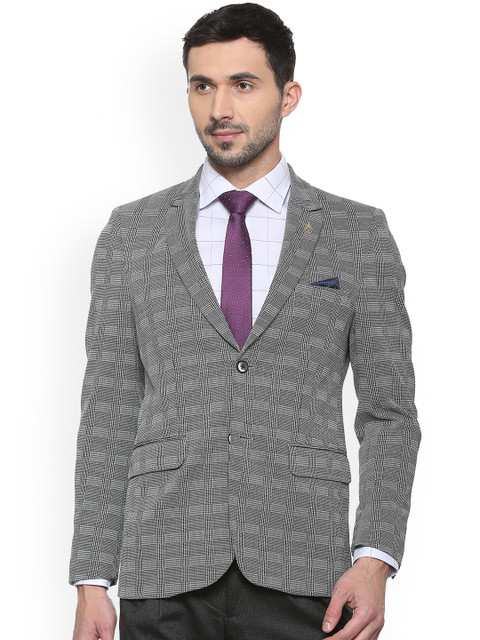 

Van Heusen Men Grey Checked Slim-Fit Single-Breasted Blazer
