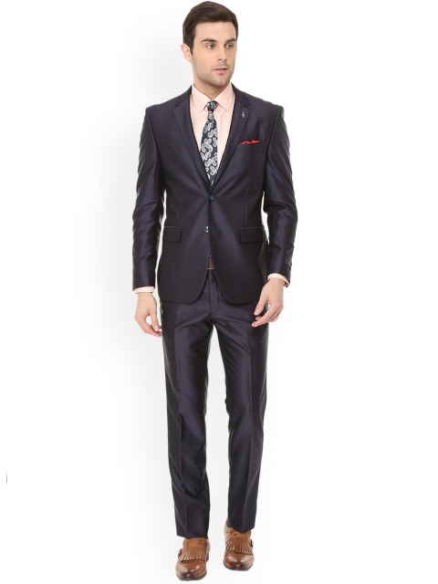 

Van Heusen Men Navy Blue Solid Single-Breasted Two Piece Suit