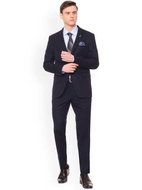 

Van Heusen Men Navy Blue Striped Single-Breasted Two Piece Suit