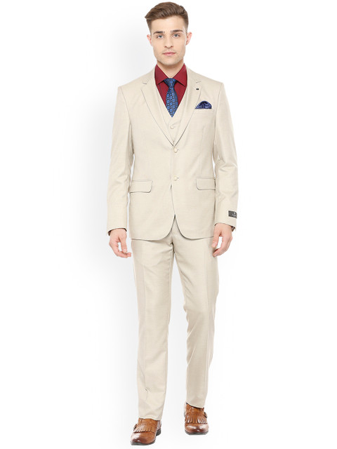 

Van Heusen Men Beige Self Design Single-Breasted Three Piece Suit