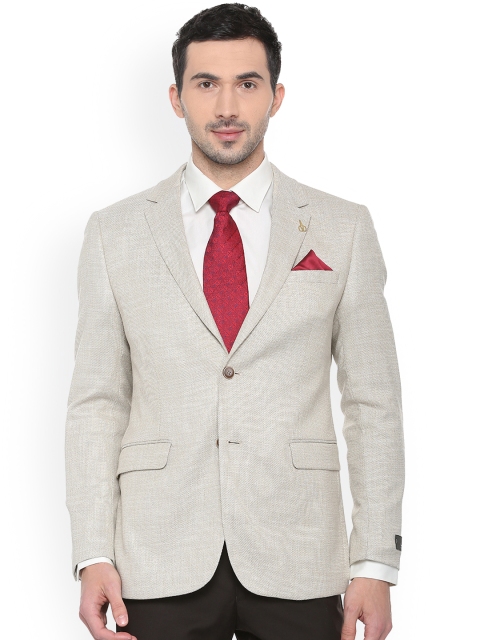 

Van Heusen Men Beige Self Design Slim-Fit Single-Breasted Blazer