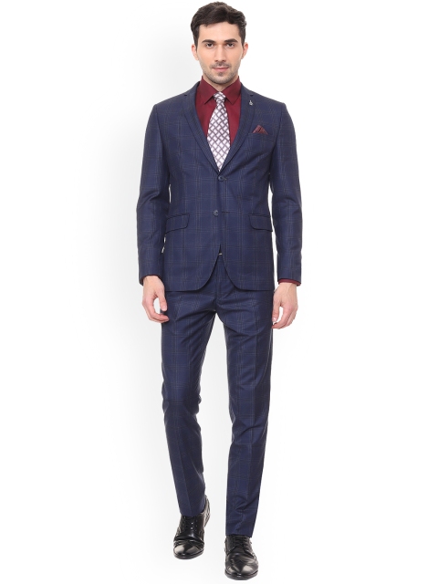 

Van Heusen Men Blue Checked Single-Breasted Two Piece Suit
