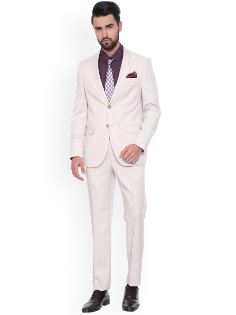 

Van Heusen Men Beige Solid Single-Breasted Two Piece Suit
