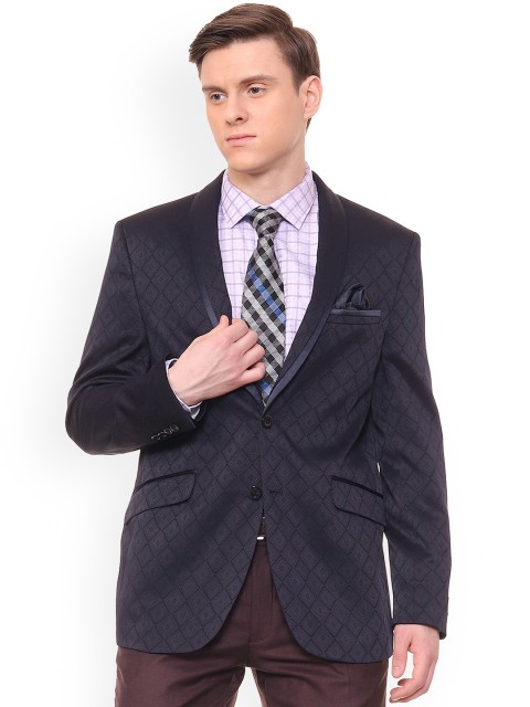 

Van Heusen Men Blue Self Design Slim-Fit Single-Breasted Blazer