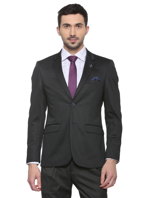 

Van Heusen Men Black Self Design Slim-Fit Single-Breasted Formal Blazer