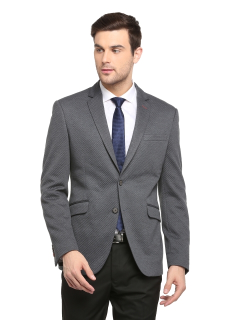 

Van Heusen Men Grey Self-Checked Slim-Fit Single-Breasted Smart-Casual Blazer