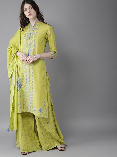 

Moda Rapido Women Green & Blue Printed Kurta with Palazzos & Dupatta