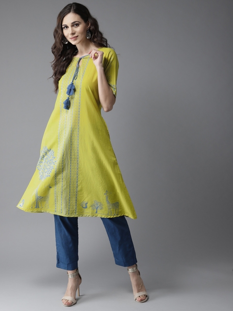 

Moda Rapido Women Green & Blue Printed A-Line Kurta