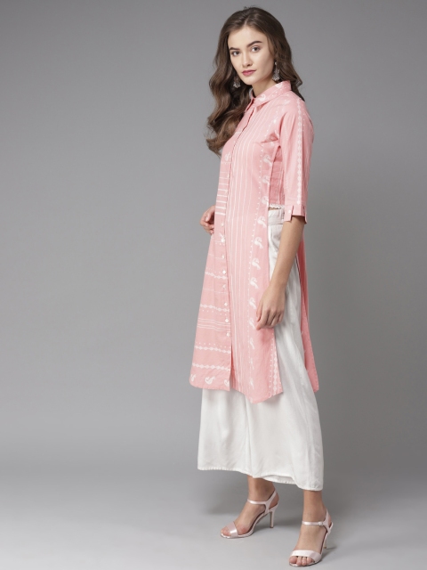 

Moda Rapido Women Pink & White Striped Straight Kurta