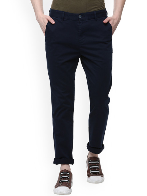 

People Men Navy Blue Slim Fit Solid Regular Trousers