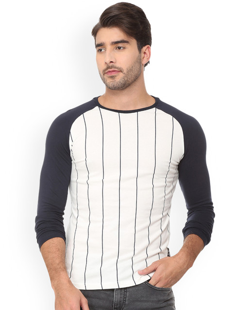 

People Men White & Blue Striped Round Neck T-shirt
