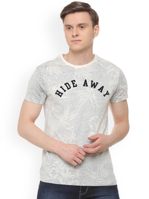 

People Men Grey Printed Round Neck T-shirt