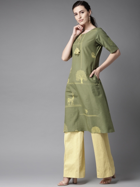 

Moda Rapido Women Green & Yellow Printed A-Line Kurta