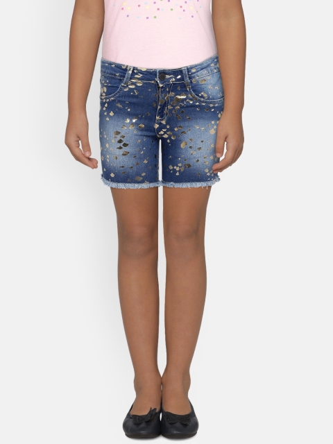 

VITAMINS Girls Blue Embellished Regular Fit Denim Shorts