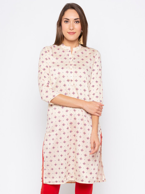 

Globus Women White & Red Printed Straight Kurta