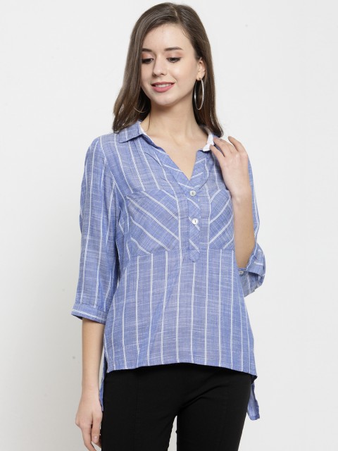 

Latin Quarters Women Blue Striped Shirt Style Top