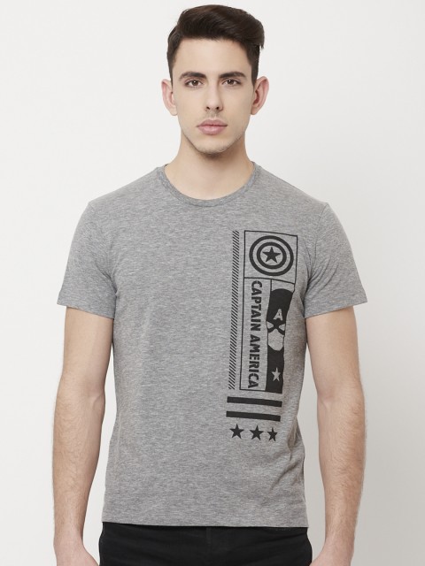 

Free Authority Men Grey Captain America Printed T-shirt, Grey melange