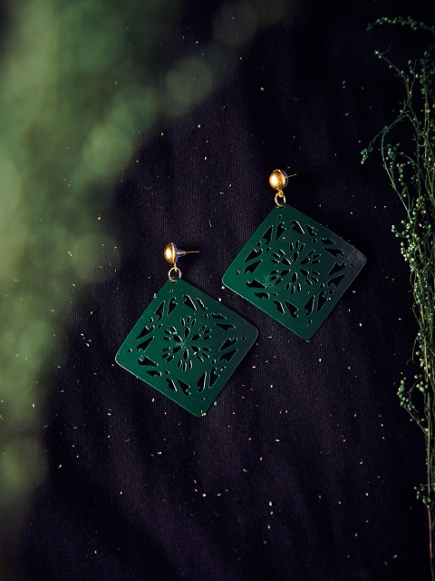 

ZeroKaata Green Handcrafted Geometric Drop Earrings
