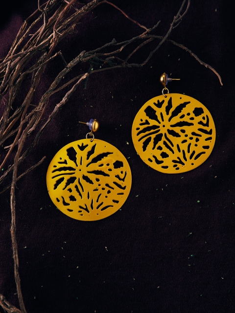 

ZeroKaata Yellow Handcrafted Circular Drop Earrings