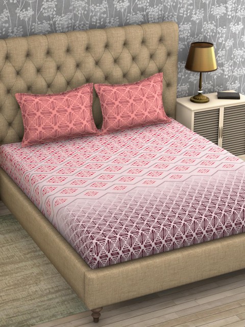 

SPACES Pink & Purple Geometric 210 TC Cotton 1 Queen Bedsheet with 2 Pillow Covers