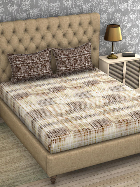 

SPACES Beige & Brown Abstract 210 TC Cotton 1 Queen Bedsheet with 2 Pillow Covers