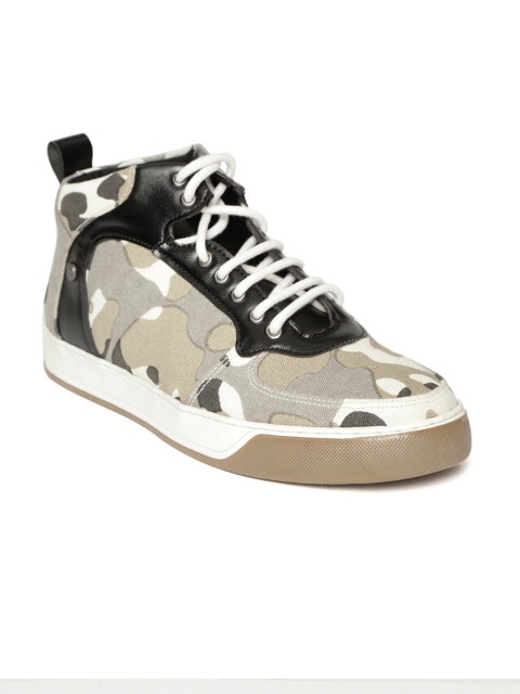 

Duke Men Grey & Olive Green Camouflage Print Mid-Top Sneakers