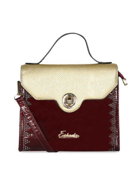 

ESBEDA Maroon & Beige Colourblocked Satchel