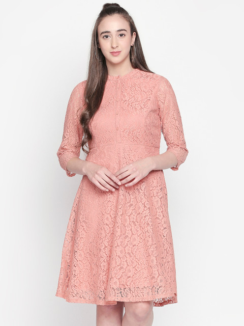 

Annabelle by Pantaloons Women Pink Self Design Empire Dress