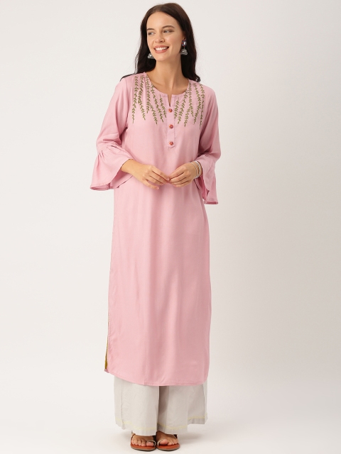 

IndusDiva Infusions Women Pink Yoke Design Straight Kurta