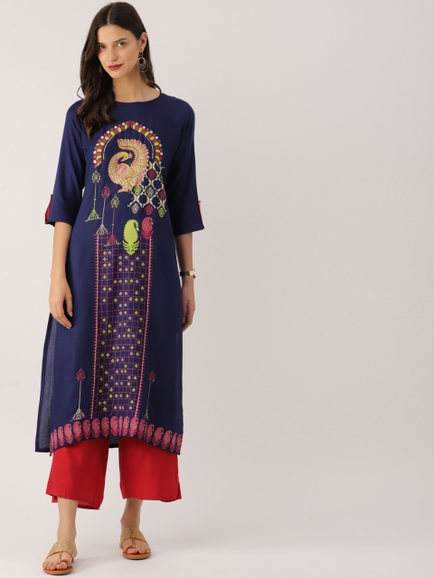 

IndusDiva Infusions Women Blue Printed Straight A-Line Kurta