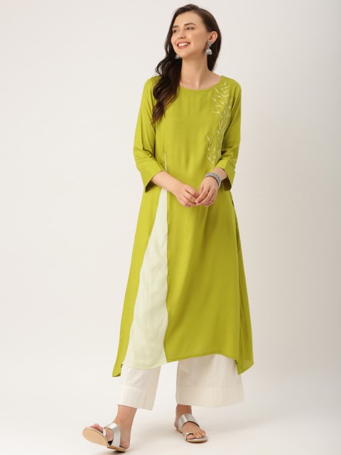 

IndusDiva Infusions Women Green Solid A-Line Kurta