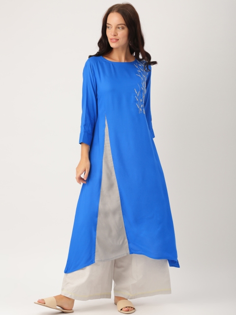 

IndusDiva Infusions Women Blue Solid Asymmetric A-Line Kurta